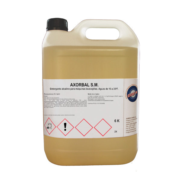 AXORBAL S.M. Detergente concentrado para máquinas lavavajillas. Aguas semi duras. De 15ºF a 35ºF (6 Kgs.)