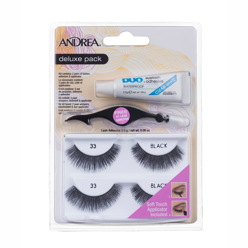 KIT DE PESTAÑAS POSTIZAS CON ADHESIVO Y APLICADOR Deluxe Pack Lash con DUO ANDREA